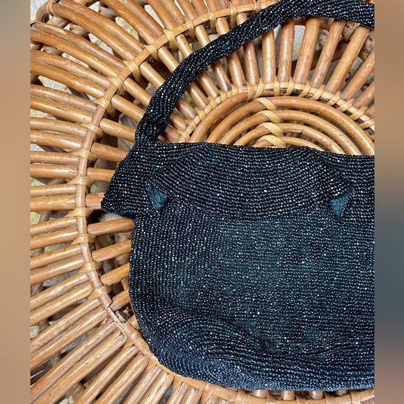 Vintage 1940s Ornately Hand-Beaded Black Sparkly Top Handle Evening Bag - Picture 5 of 13